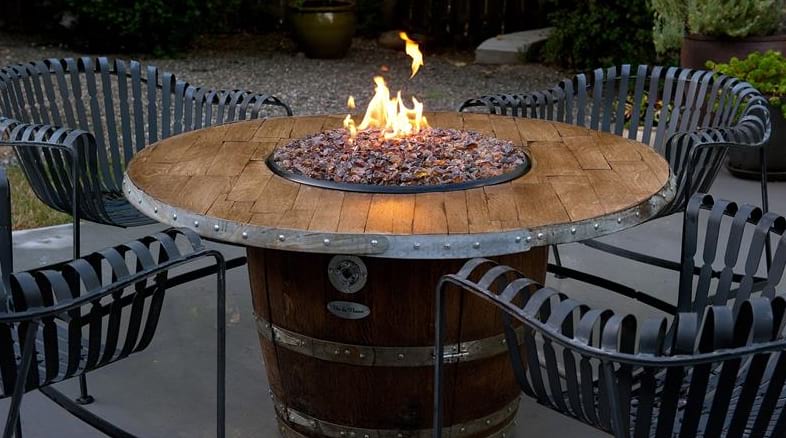 wine barrel propane fire table